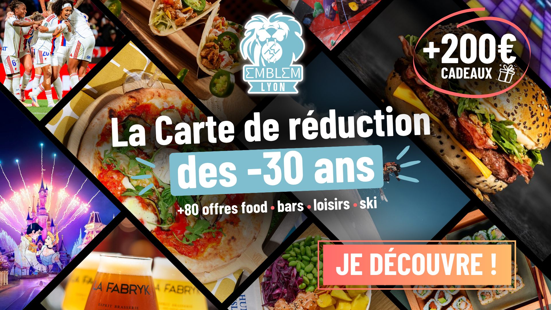 Emblem Lyon, la carte de réduction des moins de 30 ans : plus de 80 offres food, bars, loisirs et ski, et plus de 200 euros de cadeaux. Je découvre.